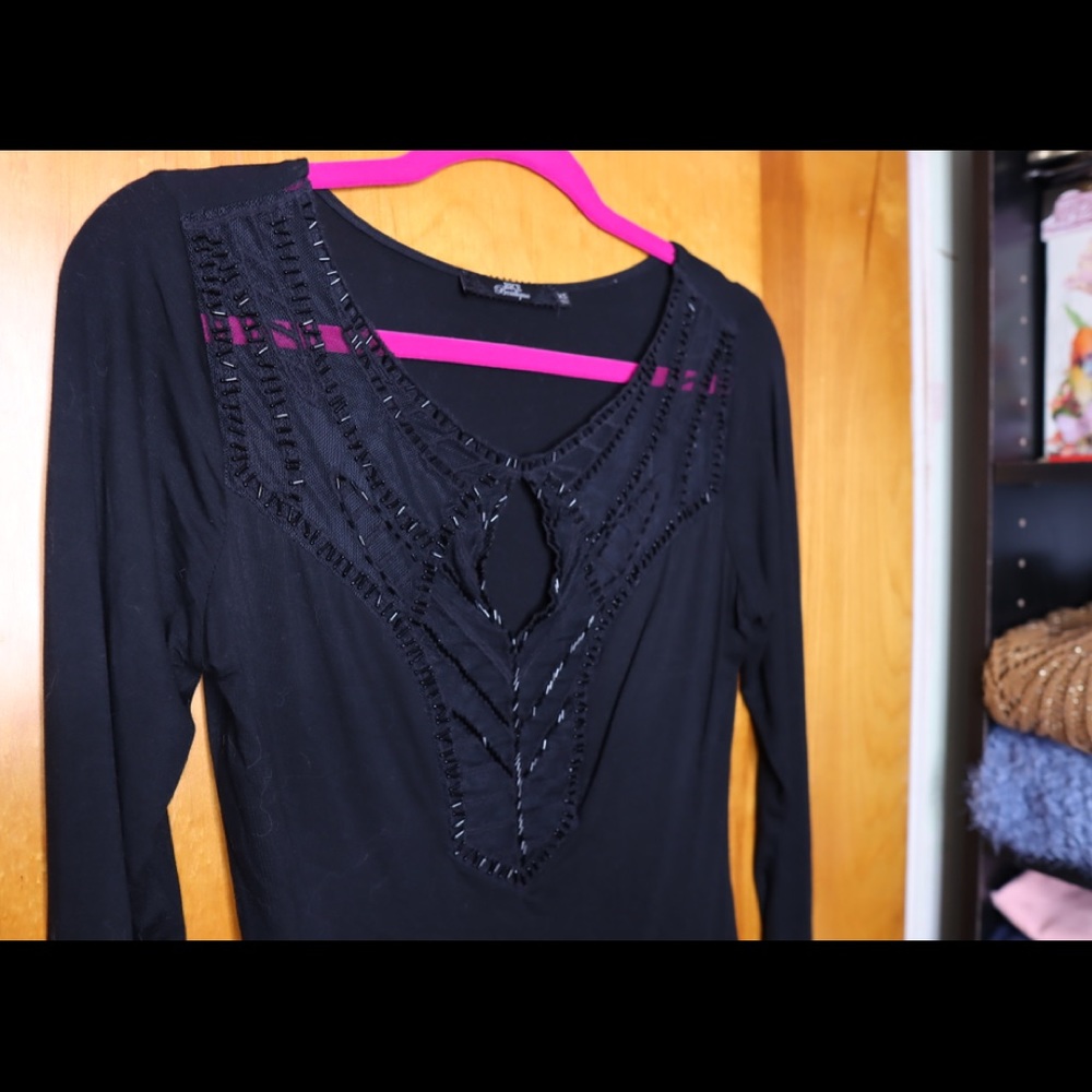 Black Beaded detail and sheer fabric top beautiful
